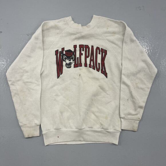Vintage 80s NC State University White Raglan Sweatshirt - Picture 1 of 5
